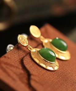 Jade Green Pure Silver Peace Buckle Earrings for Women - High-End Chinese National Style Jade Earrings, Elegant and Luxurious