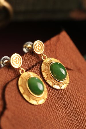 Jade Green Pure Silver Peace Buckle Earrings for Women - High-End Chinese National Style Jade Earrings, Elegant and Luxurious
