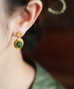 Jade Green Pure Silver Peace Buckle Earrings for Women - High-End Chinese National Style Jade Earrings, Elegant and Luxurious