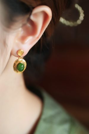 Jade Green Pure Silver Peace Buckle Earrings for Women - High-End Chinese National Style Jade Earrings, Elegant and Luxurious