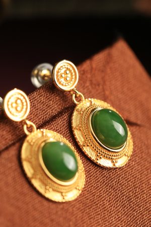 Jade Green Pure Silver Peace Buckle Earrings for Women - High-End Chinese National Style Jade Earrings, Elegant and Luxurious