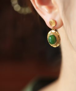 Jade Green Pure Silver Peace Buckle Earrings for Women - High-End Chinese National Style Jade Earrings, Elegant and Luxurious