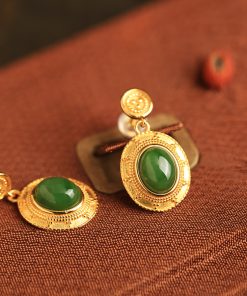 Jade Green Pure Silver Peace Buckle Earrings for Women - High-End Chinese National Style Jade Earrings, Elegant and Luxurious