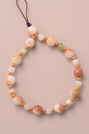Jade Pink Bodhi Root Bead Phone Strap Mobile Chain Pendant for Women - Exquisite Anti-Lost Wrist Accessory