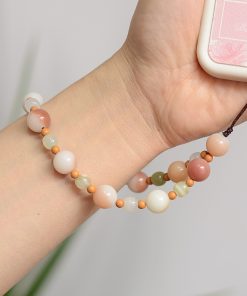 Jade Pink Bodhi Root Bead Phone Strap Mobile Chain Pendant for Women - Exquisite Anti-Lost Wrist Accessory