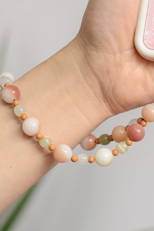 Jade Pink Bodhi Root Bead Phone Strap Mobile Chain Pendant for Women - Exquisite Anti-Lost Wrist Accessory