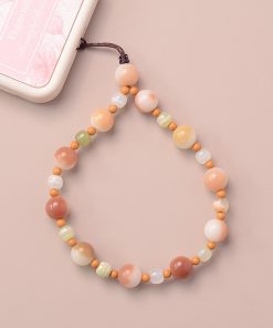 Jade Pink Bodhi Root Bead Phone Strap Mobile Chain Pendant for Women - Exquisite Anti-Lost Wrist Accessory