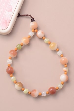 Jade Pink Bodhi Root Bead Phone Strap Mobile Chain Pendant for Women - Exquisite Anti-Lost Wrist Accessory