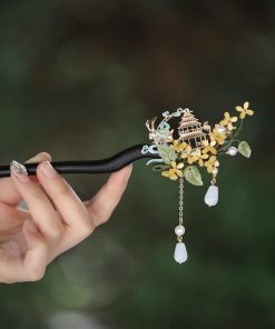 Jade Rabbit Hairpin - Mid-Autumn Festival Headpiece, Chinese Style Hanfu Hair Accessories, Qipao Decoration, Ebony Hairpin