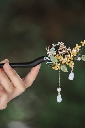 Jade Rabbit Hairpin - Mid-Autumn Festival Headpiece, Chinese Style Hanfu Hair Accessories, Qipao Decoration, Ebony Hairpin
