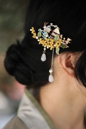 Jade Rabbit Hairpin - Mid-Autumn Festival Headpiece, Chinese Style Hanfu Hair Accessories, Qipao Decoration, Ebony Hairpin