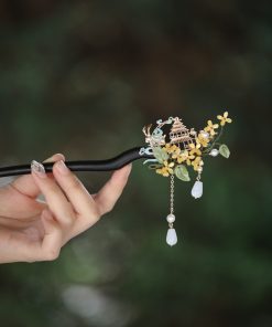 Jade Rabbit Hairpin - Mid-Autumn Festival Headpiece, Chinese Style Hanfu Hair Accessories, Qipao Decoration, Ebony Hairpin