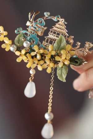Jade Rabbit Hairpin - Mid-Autumn Festival Headpiece, Chinese Style Hanfu Hair Accessories, Qipao Decoration, Ebony Hairpin
