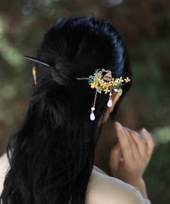 Jade Rabbit Hairpin - Mid-Autumn Festival Headpiece, Chinese Style Hanfu Hair Accessories, Qipao Decoration, Ebony Hairpin