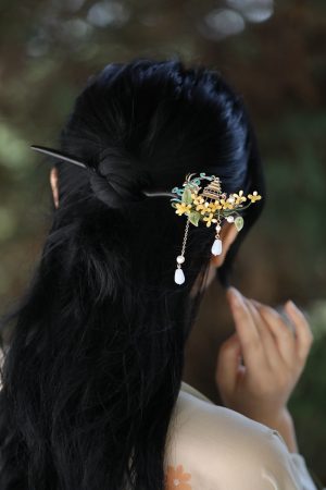 Jade Rabbit Hairpin - Mid-Autumn Festival Headpiece, Chinese Style Hanfu Hair Accessories, Qipao Decoration, Ebony Hairpin