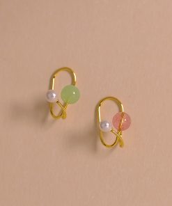 Jade Strawberry Crystal Pearl Ear Cuffs, High-End No-Hole Clip Earrings, Unique Jade Stone Accessories for Women