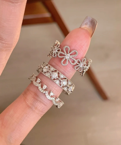 Japanese and Korean Style Lace Hollow Five-Petal Flower Ring for Women - Adjustable, Simple, Versatile, Sweet Design