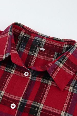 Japanese Fashion, Long Skirt Whimsigothic - Oversized Plaid Shirt