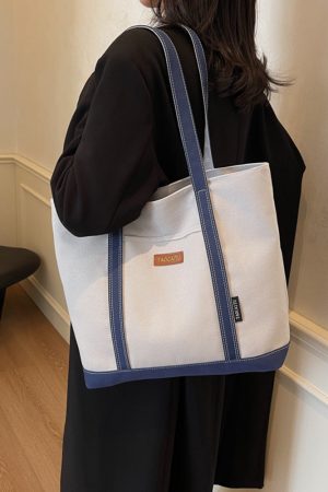 Japanese Harajuku Large-Capacity Canvas Tote Bag for Women, 2025 Simple Design for College, Class, and Commuting