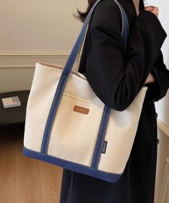 Japanese Harajuku Large-Capacity Canvas Tote Bag for Women, 2025 Simple Design for College, Class, and Commuting