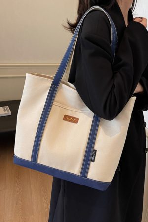 Japanese Harajuku Large-Capacity Canvas Tote Bag for Women, 2025 Simple Design for College, Class, and Commuting