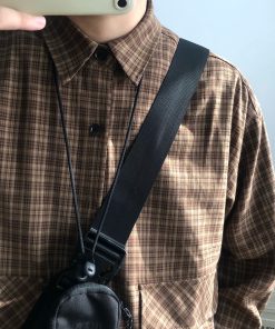 Japanese Retro City Boy Plaid Shirt Jacket for Men and Women, Loose Fit Long Sleeve, Large Pocket, Trendy Spring Autumn Fashion