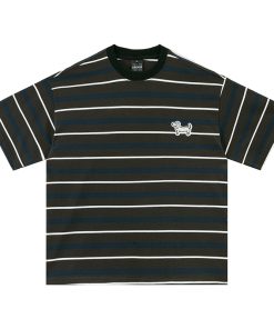 Japanese Retro Dog Patch Striped Short Sleeve T-Shirt for Women - Loose Fit Pure Cotton Summer Top, Casual Commuting Style