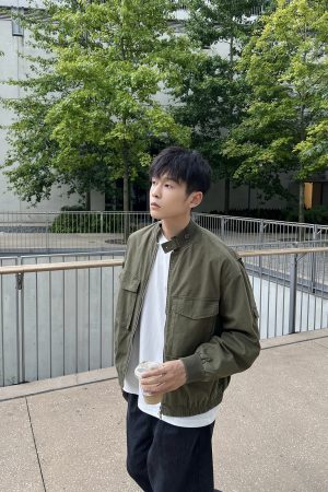 Japanese Retro Green Thick Work Jacket for Men - Loose Casual Autumn Winter Top