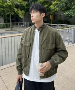 Japanese Retro Green Thick Work Jacket for Men - Loose Casual Autumn Winter Top