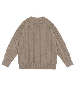 Japanese Retro Solid Color Twisted Round Neck Pullover Sweater for Couples - Unisex Winter College Style Loose Knit Top