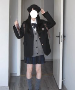 Japanese School Style Mid-Length Blazer with Pleated Skirt Set - Women's Pudding Bear Inspired JK Uniform for Early Autumn