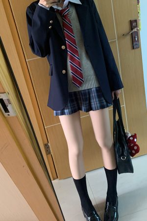 Japanese School Style Mid-Length Blazer with Pleated Skirt Set - Women's Pudding Bear Inspired JK Uniform for Early Autumn