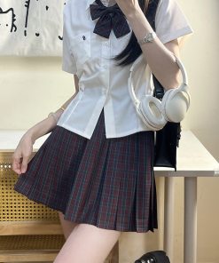 Japanese School Style Mid-Length Blazer with Pleated Skirt Set - Women's Pudding Bear Inspired JK Uniform for Early Autumn