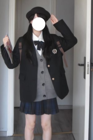 Japanese School Style Mid-Length Blazer with Pleated Skirt Set - Women's Pudding Bear Inspired JK Uniform for Early Autumn