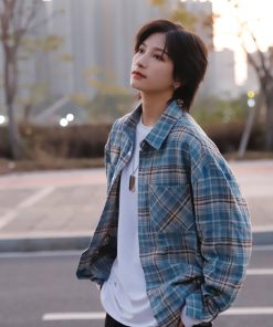 Japanese-Style Brushed Plaid Long Sleeve Shirt for Men and Women, Casual Cool Couple Jacket for Spring and Autumn