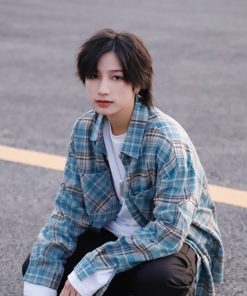 Japanese-Style Brushed Plaid Long Sleeve Shirt for Men and Women, Casual Cool Couple Jacket for Spring and Autumn