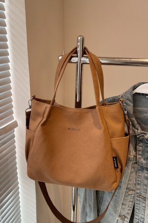 Japanese-Style Canvas Tote Bag for Women - 2025 Model, Simple Versatile Shoulder Crossbody Bag with Letter Design, Commuter Essential