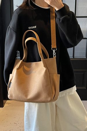 Japanese-Style Canvas Tote Bag for Women - 2025 Model, Simple Versatile Shoulder Crossbody Bag with Letter Design, Commuter Essential