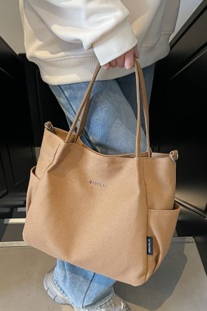 Japanese-Style Canvas Tote Bag for Women - 2025 Model, Simple Versatile Shoulder Crossbody Bag with Letter Design, Commuter Essential