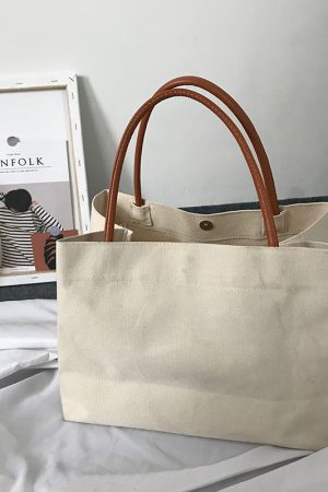 Japanese Style Canvas Tote Bag for Women, Large Capacity Shoulder Bag, Minimalist Versatile Shopping Bag, Ins Fashion Student Bag