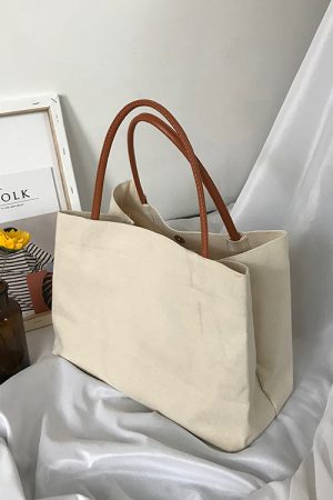 Japanese Style Canvas Tote Bag for Women, Large Capacity Shoulder Bag, Minimalist Versatile Shopping Bag, Ins Fashion Student Bag