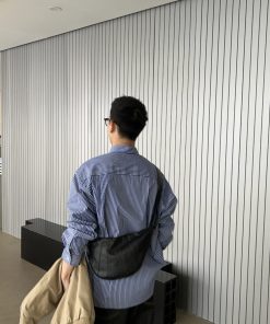 Japanese Style Casual Blue Striped Shirt for Men - High-End City Boy Fashion Top, Spring 90s Inspired Design