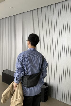 Japanese Style Casual Blue Striped Shirt for Men - High-End City Boy Fashion Top, Spring 90s Inspired Design