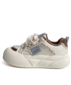 Japanese-Style Cute Big-Headed Bread Shoes for Women - 2025 Spring Versatile Thick-Soled Height-Increasing White Sneakers