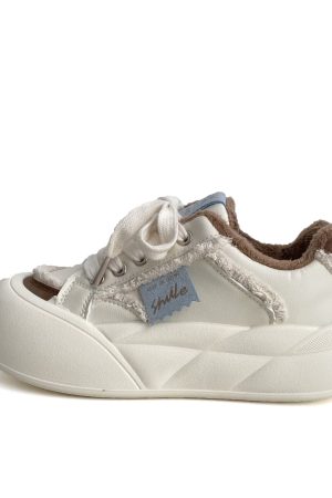 Japanese-Style Cute Big-Headed Bread Shoes for Women - 2025 Spring Versatile Thick-Soled Height-Increasing White Sneakers