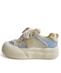 Japanese-Style Cute Big-Headed Bread Shoes for Women - 2025 Spring Versatile Thick-Soled Height-Increasing White Sneakers