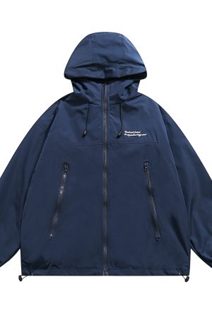 Japanese Style Hooded Windbreaker Jacket for Men and Women, Embroidered Loose-Fit Cardigan for Spring and Autumn, Urban Aesthetic