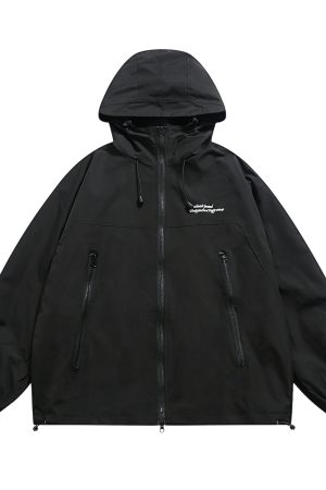Japanese Style Hooded Windbreaker Jacket for Men and Women, Embroidered Loose-Fit Cardigan for Spring and Autumn, Urban Aesthetic