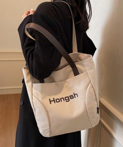 Japanese Style Large Capacity Canvas Tote Bag for Women - 2025 Letter Print Shoulder Bag for Commuting and Everyday Use