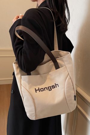Japanese Style Large Capacity Canvas Tote Bag for Women - 2025 Letter Print Shoulder Bag for Commuting and Everyday Use